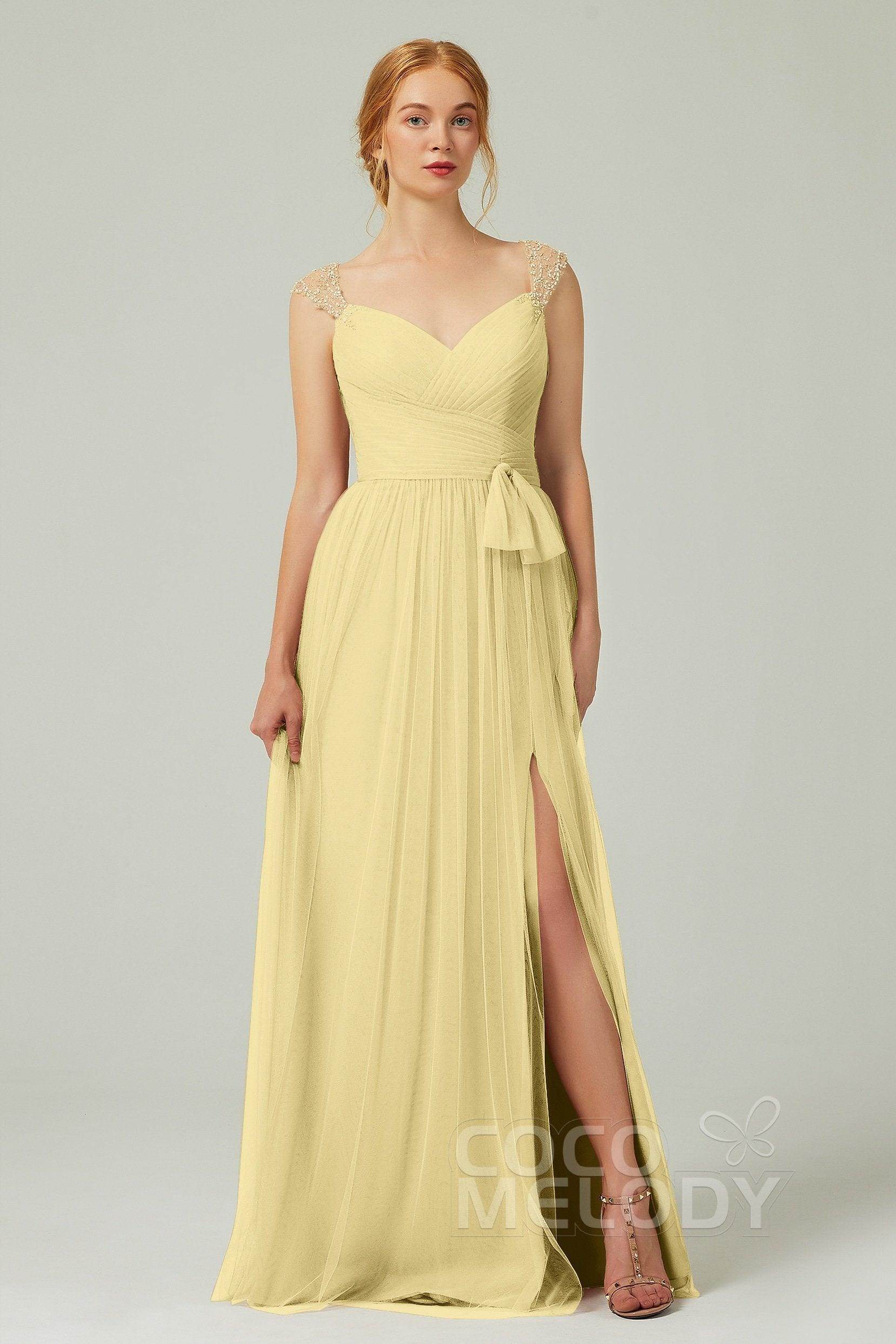 A-Line Floor Length Tulle Bridesmaid Dress CB0313PS - COCOMELODY